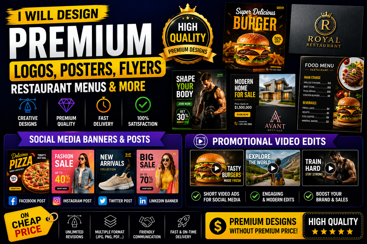 Premium logos posters flyers design gig thumbnail
